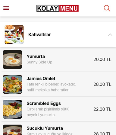 KOLAY MENÜ - Mobil Uyumlu - Online Restoran Menüsü