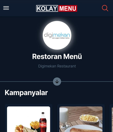 KOLAY MENÜ - Karanlık Mod Özelliği - Online Restoran Menüsü